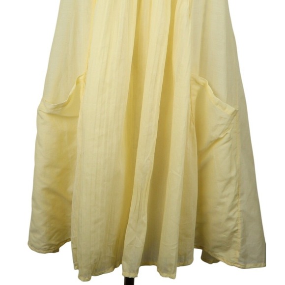 Lagenlook Yellow Pleated Sun Dress with White Floral Lace Slip Liner Set M/L - Picture 3 of 10